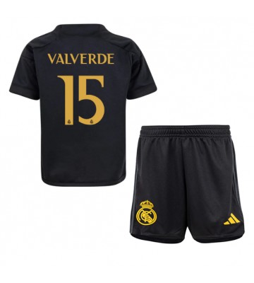 Real Madrid Federico Valverde #15 Kolmas Pelipaita Lasten 2023-24 Lyhyet Hihat (+ Lyhyet housut)